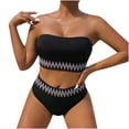 thumbnail image 1 of UTSJKR Two Piece Bathing Suit Women Color Block Aztec Strapless Bandeau Bikini Set Summer Mid Waisted Tummy Control Swimwear Black M, 1 of 9