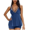 thumbnail image 1 of UTSJKR Two Piece Flowy Tankini Swimsuits for Women Push Up Tummy Control Bathing Suits Mesh Sheer V-Neck Swim Suits 2025 Blue L, 1 of 7