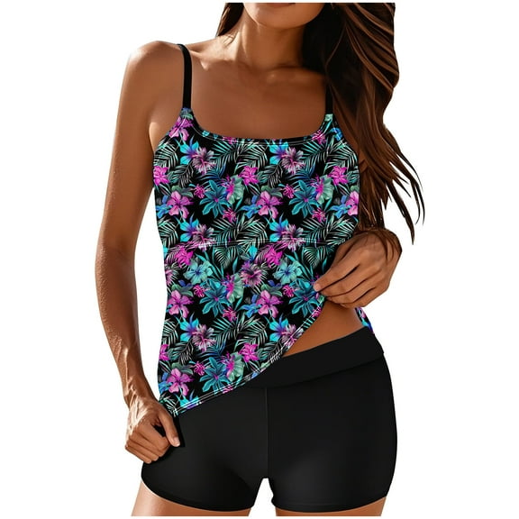 UTSJKR Two Piece Swimsuit for Women Summer Fashion High Waisted Modest Bathing Suit Plus Size Tank Top with Boyshorts Multicolor S