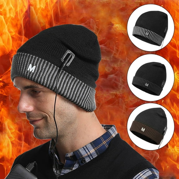 UTSJKR USB Heated Beanie Hat with 3 Heat Levels, Carbon Fiber Heating, Warm Knitted Cap for Men & Women, Winter Outdoor Work Hat Gray