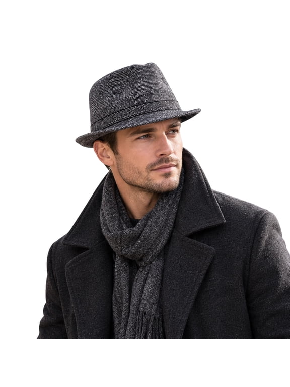 Ultrafun Fedora Hats for Men Women Classic Short Brim Felt Manhatta Fedora Hat with Feathers Band Gray
