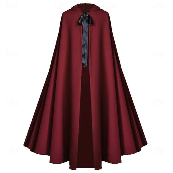 UTSJKR Unisex Adults Medieval Hooded Long Cape Cloak, Ribbon Tie Front Robe for Halloween Cosplay, Renaissance Fair, Role‑Play and Themed Costume Occasions Red M