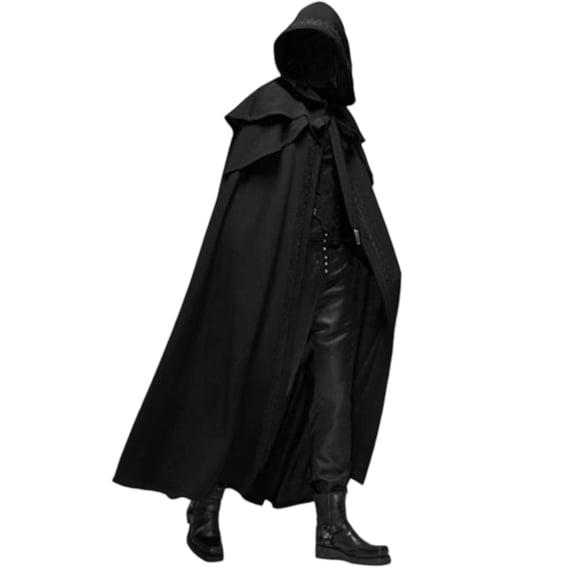 UTSJKR Unisex Adults Medieval Layered Hooded Long Cape Cloak, Gothic Style Robe for Halloween Cosplay, Renaissance Fair and Themed Party Role‑Play Events Black XXXL