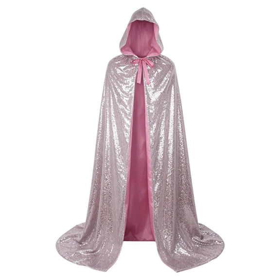 UTSJKR Unisex Adults Sequin Hooded Long Cape Cloak, Tie Closure Lined Robe for Stage Show, Halloween Cosplay, Carnival Party and Performance Costumes Pink L