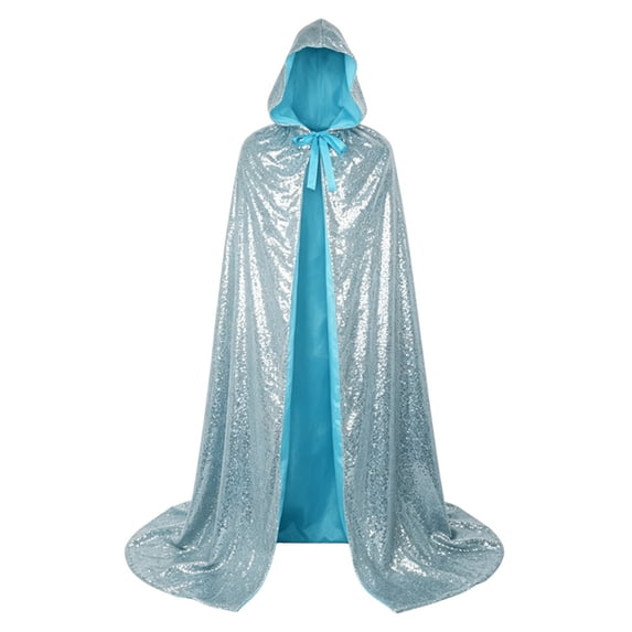 UTSJKR Unisex Adults Sequin Hooded Long Cape Cloak, Tie Closure Lined Robe for Stage Show, Halloween Cosplay, Carnival Party and Performance Costumes Sky Blue M