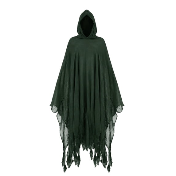UTSJKR Unisex Adults Tattered Ghost Hooded Cape Cloak, Frayed Edge Robe for Horror Halloween Party, Event and Scary Cosplay Dress‑Up Outfit Army Green