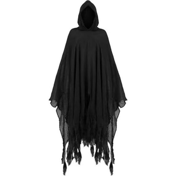 UTSJKR Unisex Adults Tattered Ghost Hooded Cape Cloak, Frayed Edge Robe for Horror Halloween Party, Event and Scary Cosplay Dress‑Up Outfit Black