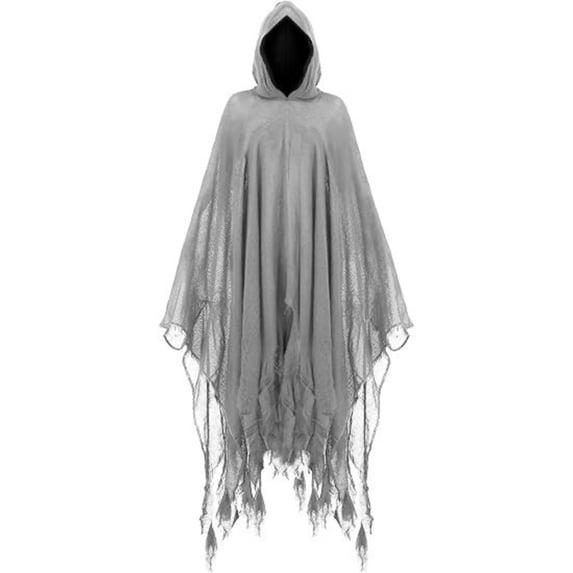 UTSJKR Unisex Adults Tattered Ghost Hooded Cape Cloak, Frayed Edge Robe for Horror Halloween Party, Event and Scary Cosplay Dress‑Up Outfit Gray