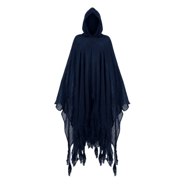 UTSJKR Unisex Adults Tattered Ghost Hooded Cape Cloak, Frayed Edge Robe for Horror Halloween Party, Event and Scary Cosplay Dress‑Up Outfit Navy