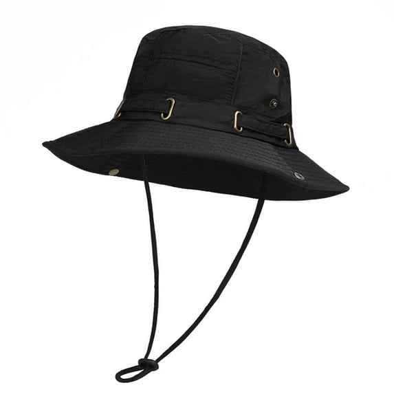UTSJKR Unisex Breathable Outdoor Bucket Hat, UPF 50 Sun Protection Adjustable Chin Strap Cap for Hiking Black