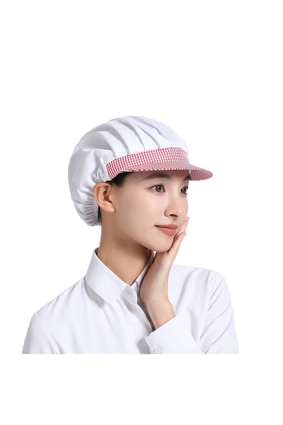 Unisex Breathable Pleated Chef Cap, Adjustable Food Service Work Hat for Restaurant Hotel Kitchen Red