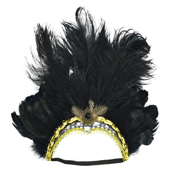 UTSJKR Unisex Carnival Feather Gem Headdress, Colorful Plume Decor Party Headwear for Mardi Gras Festival Black