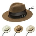 thumbnail image 1 of UTSJKR Unisex Classic Panama Structured Fedora Hat Short Brim Fedora Hat Summer Fedora Panama Straw Hats Khaki, 1 of 6