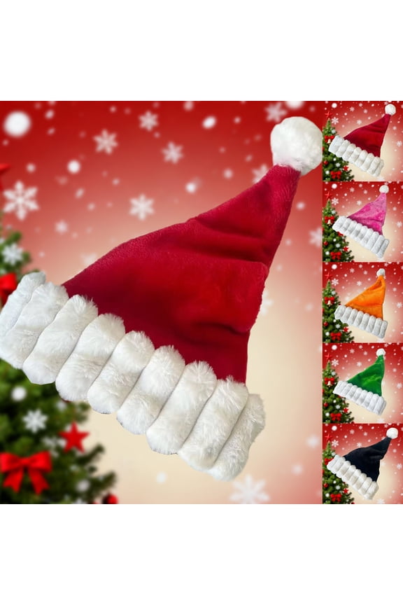Unisex Classic Santa Hat with Oversized Plush Trim Pom Pom Tip for Winter House Party Gift Exchange Neighborhood Meetup Thick Warm Silhouette Holiday Costume Accessory Pink