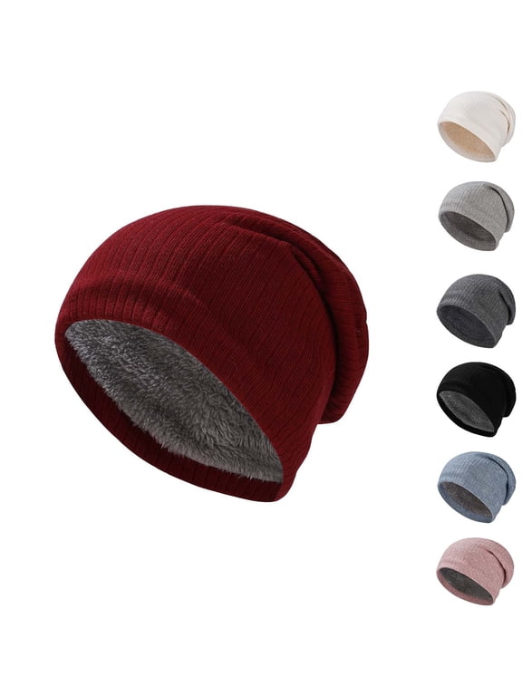 Unisex Fashion Warm Dandy Winter Hat Heat Plush Fur Lined Soft Beanie Thick Hats Outdoor Knitted Hat Dark Gray