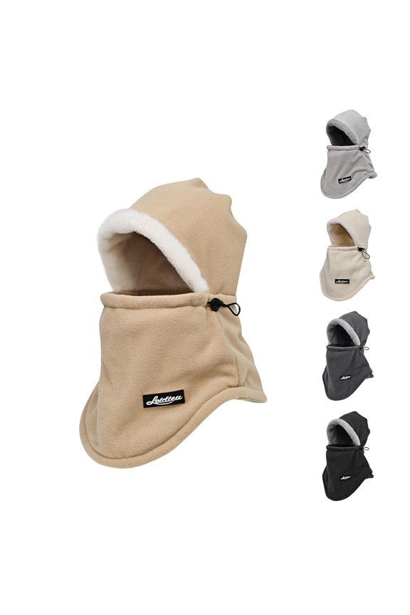Unisex Fleece Lined Windproof Balaclava Hat with Adjustable Drawstring for Winter Bike Ride Mountain Hike Office Commute Wind Resistant Warm Outdoor Gear Beige