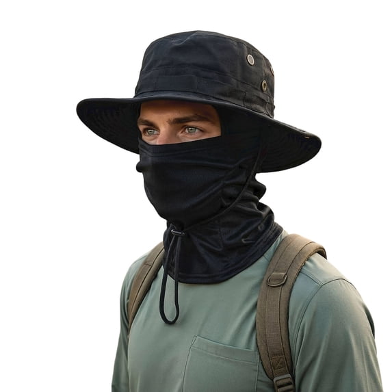 UTSJKR Unisex Full Face Neck Flap Fishing Hat, Quick Dry UPF 50 Wide Brim Foldable Outdoor Sun Cap Black