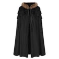 thumbnail image 1 of UTSJKR Unisex Full‑Length Medieval Cloak with Faux Fur Trim Hood and Tiered Shoulder Panels for Renaissance Fantasy Larp Halloween Cosplay Outfit Black, 1 of 5
