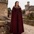 thumbnail image 1 of UTSJKR Unisex Full‑Length Medieval Cloak with Faux Fur Trim Hood and Tiered Shoulder Panels for Renaissance Fantasy Larp Halloween Cosplay Outfit Red, 1 of 5