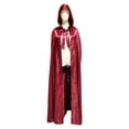 thumbnail image 1 of UTSJKR Unisex Full‑Length Satin Hooded Cape Cloak with Front Bow Tie for Halloween Witch Vampire Cosplay Carnival Fancy Dress Party Costume Accessory Wine L, 1 of 2