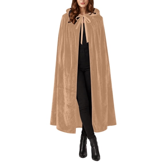 UTSJKR Unisex Full‑Length Velvet Hooded Cape, Bow‑Knot Tie Neck Long Cloak, Soft Robe for Cosplay, Halloween, Christmas and Party Costume Yellow XL