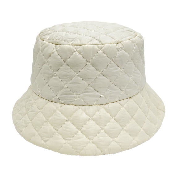 UTSJKR Unisex Letter Print Quilted Bucket Hat, Lightweight Warm Winter Casual Street Style Adjustable Cap Beige
