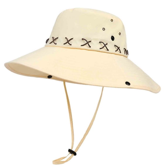 UTSJKR Unisex Outdoor Hiking Bucket Hat, UPF 50 Wide Brim Adjustable Chin Strap Breathable Sun Cap Beige