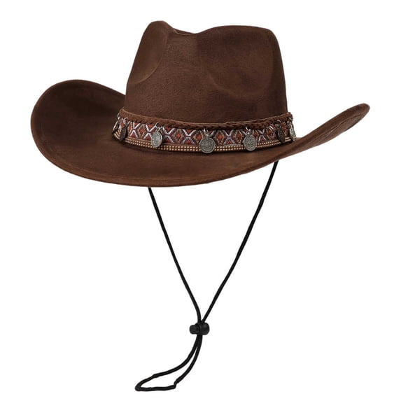 UTSJKR Unisex Retro Western Cowboy Fedora Hat, Breathable Wide Brim Sun Protection Adjustable Travel Cap Coffee