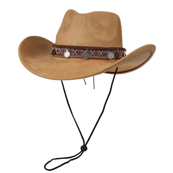 UTSJKR Unisex Retro Western Cowboy Fedora Hat, Breathable Wide Brim Sun Protection Adjustable Travel Cap Khaki