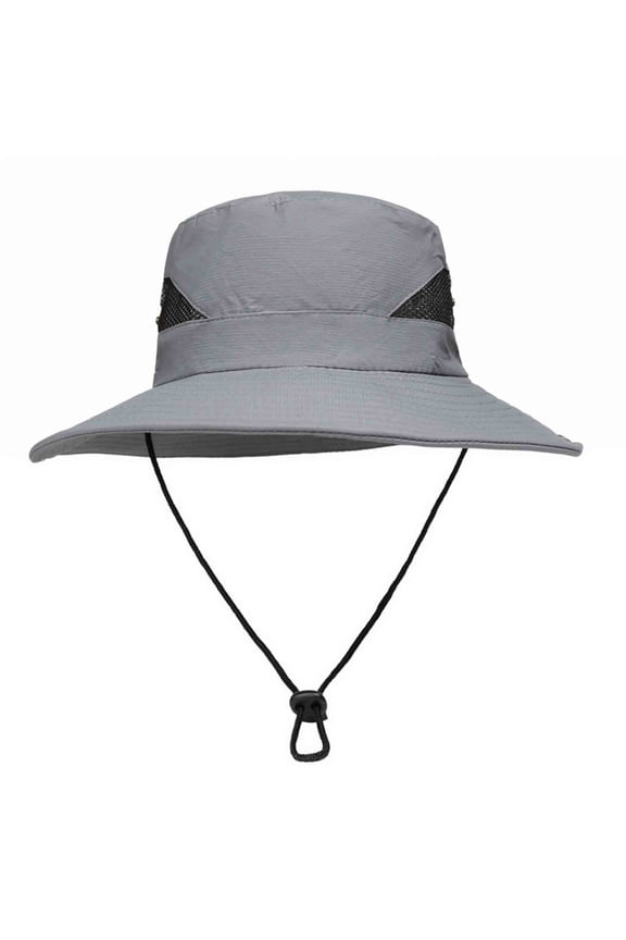 Unisex Solid UV Protection Bucket Hat, Breathable Adjustable Wide Brim Outdoor Hiking Fishing Cap Gray