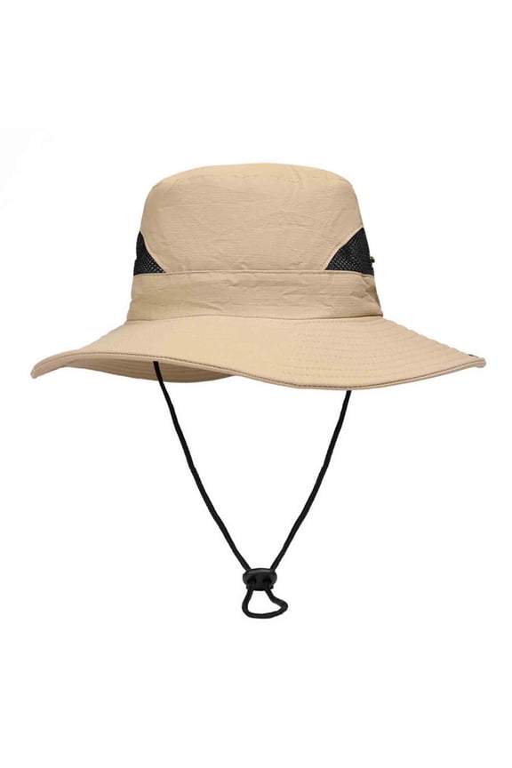 Unisex Solid UV Protection Bucket Hat, Breathable Adjustable Wide Brim Outdoor Hiking Fishing Cap Khaki