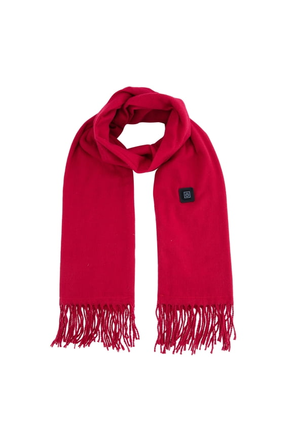 Unisex Usb Three Gear Thermal Tassel Neck Wrap All Season Warm Neck Shoulder Cover for Ski Park Visits Holiday Outdoor Sightseeing Red