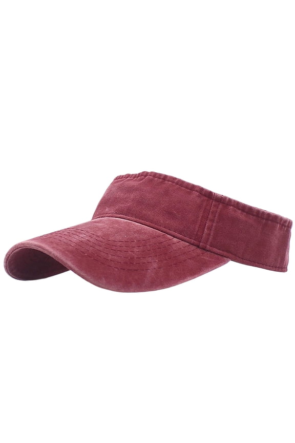 Unisex Washed Denim Sun Visor Hat, Retro Distressed Breathable Adjustable Cap Summer Beach Outdoor Wine