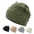 thumbnail image 1 of UTSJKR Unisex Winter Beanie Hat, Distressed Knit Skull Cap, Plain Cuff, Slouchy Ripped Style Knit Cuffed Beanies Black, 1 of 4