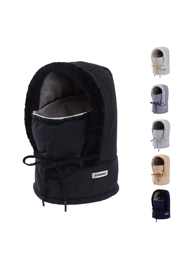 Unisex Winter One Piece Balaclavas Hat with Warm Ear Flap and Ski Windproof Mask Skiing Snowboarding Neck Gaiter Black