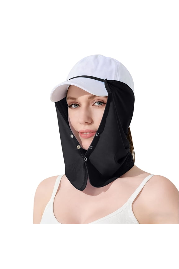 Universal Detachable Sun Shield Neck Flap, Breathable Adjustable Face Cover Accessory for Baseball Cap Black