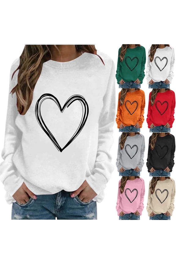 Valentines Crewneck Pullover Shirts Women Long Sleeve Love Heart Sweatshirts Graphic Lover Gift Pink XXL