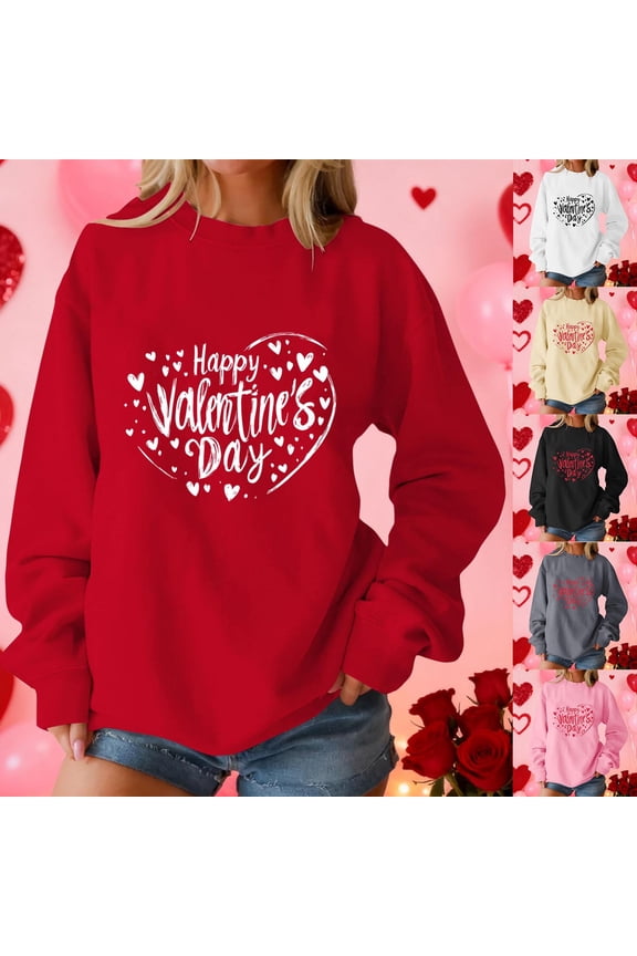 Valentines Sweatshirts for Women Crewneck Pullovers Love Heart Graphic Sweater Cute Sweatshirt Long Sleeve Tops Beige M