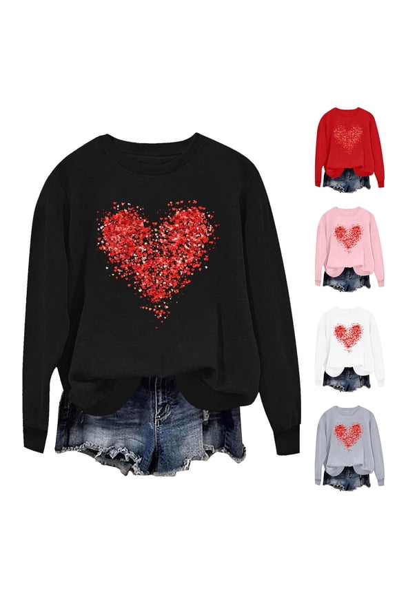 Valentines Sweatshirts for Women Cute Red Love Heart Graphic Pullover Tops Love Day Gift Shirt Long Sleeve Tees Red S