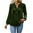 thumbnail image 1 of UTSJKR Velvet Tops for Women Long Sleeve V Neck Dressy Casual Elegant Plus Size Velour Shirts Festival Outfit Green XXL, 1 of 9