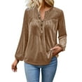 thumbnail image 1 of UTSJKR Velvet Tops for Women Long Sleeve V Neck Dressy Casual Elegant Plus Size Velour Shirts Festival Outfit Khaki XXL, 1 of 9