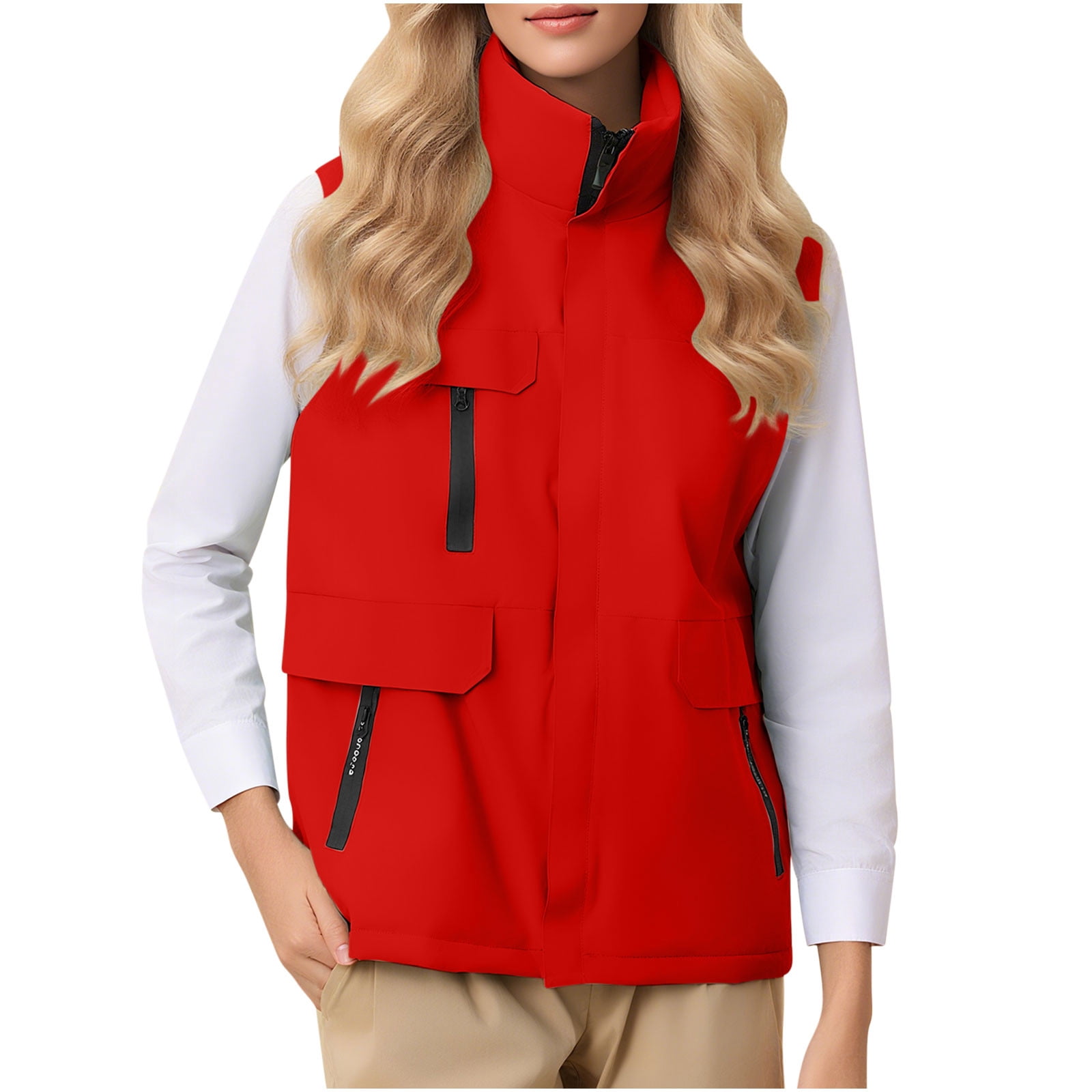UTSJKR Vests for Women Lightweight Sleeveless Stand Collar Vest Waterproof Hiking Travel Golf Running Jacket with Pockets Red XXXL