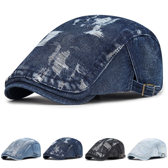 UTSJKR Vintage Classic Denim Newsboy Hats for Men Flat Cap Tweed Ivy Gatsby Cabbie Hat Button Down Gentleman Elegant Beret Caps Blue