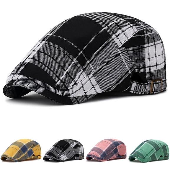 UTSJKR Vintage Plaid Cotton Newsboy Cap,Breathable Ivy Gatsby Cabbie Beret Hat for Men's Women Driving Hunting Golf Yellow