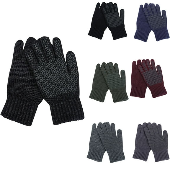 UTSJKR Warm Fleece Knit Winter Gloves for Men Women Touch Screen Fingers Elastic Cuff Thick Warm Outdoor Finger Gloves Black