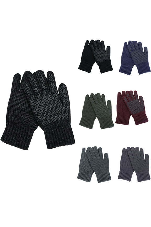 Warm Fleece Knit Winter Gloves for Men Women Touch Screen Fingers Elastic Cuff Thick Warm Outdoor Finger Gloves Black