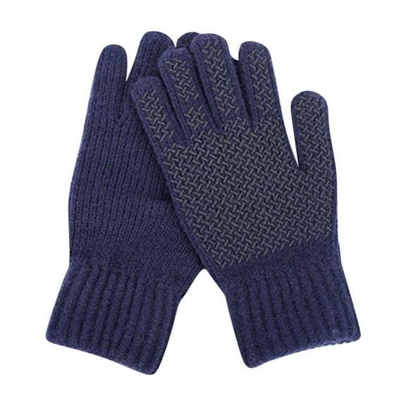 UTSJKR Warm Fleece Knit Winter Gloves for Men Women Touch Screen Fingers Elastic Cuff Thick Warm Outdoor Finger Gloves Blue