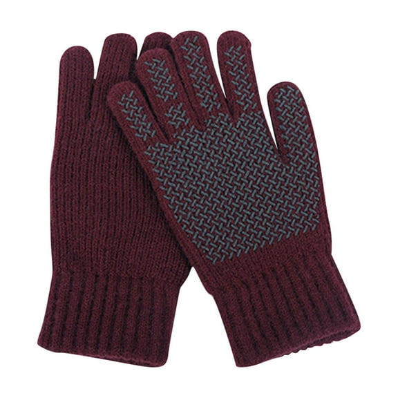 UTSJKR Warm Fleece Knit Winter Gloves for Men Women Touch Screen Fingers Elastic Cuff Thick Warm Outdoor Finger Gloves Wine