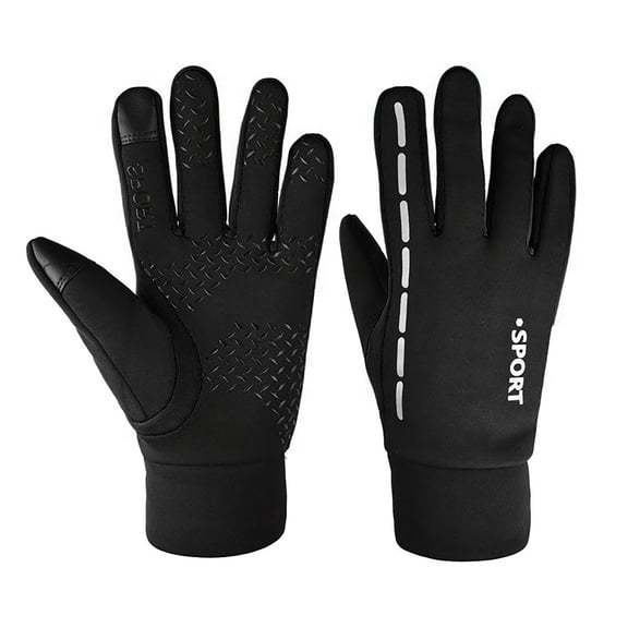 UTSJKR Warm Non Slip Reflective Strip Outdoor Cycling Gloves Screen Touch Windproof All Finger Gloves Winter Riding Accessories Stylish Comfortable Hands Protection Black