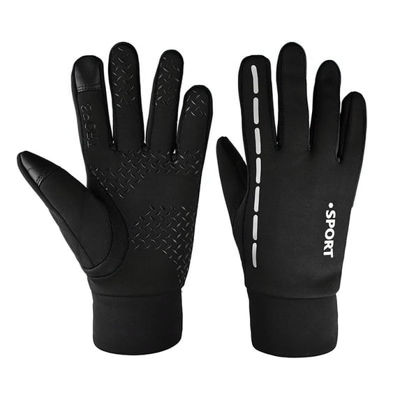 UTSJKR Warm Non Slip Reflective Strip Outdoor Cycling Gloves Screen Touch Windproof All Finger Gloves Winter Riding Accessories Stylish Comfortable Hands Protection Black